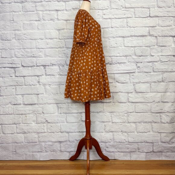 FRNCH Ochre Cotton Floral Mini Dress - Picture 3 of 6